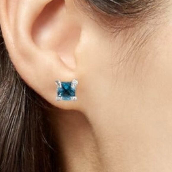 DAVID YURMAN DIAMOND STERLING SILVER & 14K WHITE GOLD TOPAZ STUD EARRINGS - Picture 7 of 7